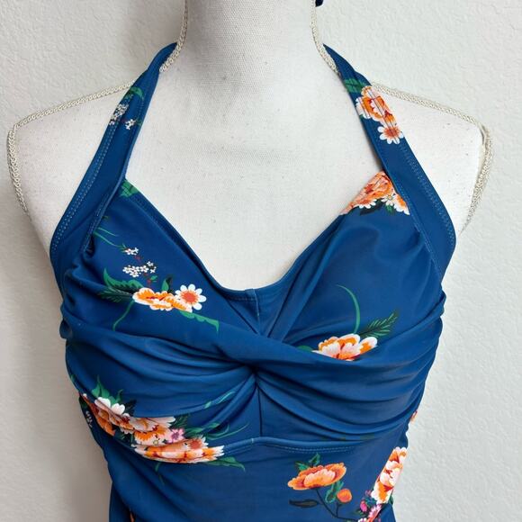MOLYBELL BLUE FLORAL PRINT ONE PIECE WITH SHORTS SWIMSUIT SIZE LARGE BRAND NEW - Picture 6 of 6